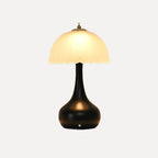 Lampe sans fil, dôme de verre festonné et pied noir – Maiori, sur fond blanc