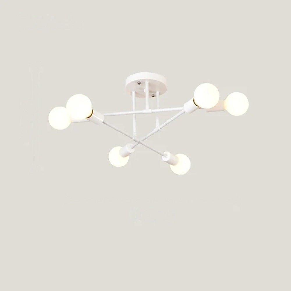 Plafonnier à bras et globes, style années 50 – Marceau, finition blanc, 6 bras