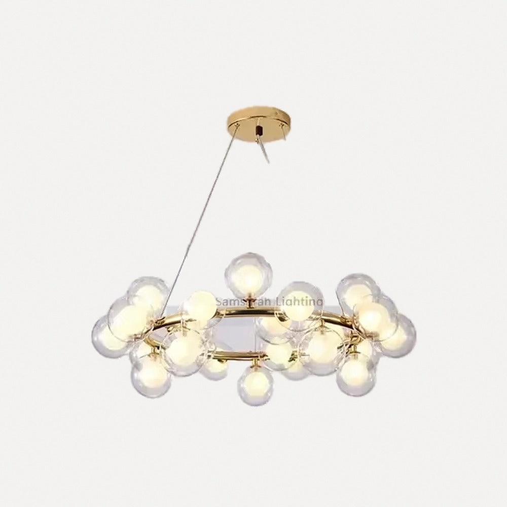 Suspension couronne de globes de verre, dorée ou noire – Marly, finition doré, couronne Ø 60 cm / Blanc chaud