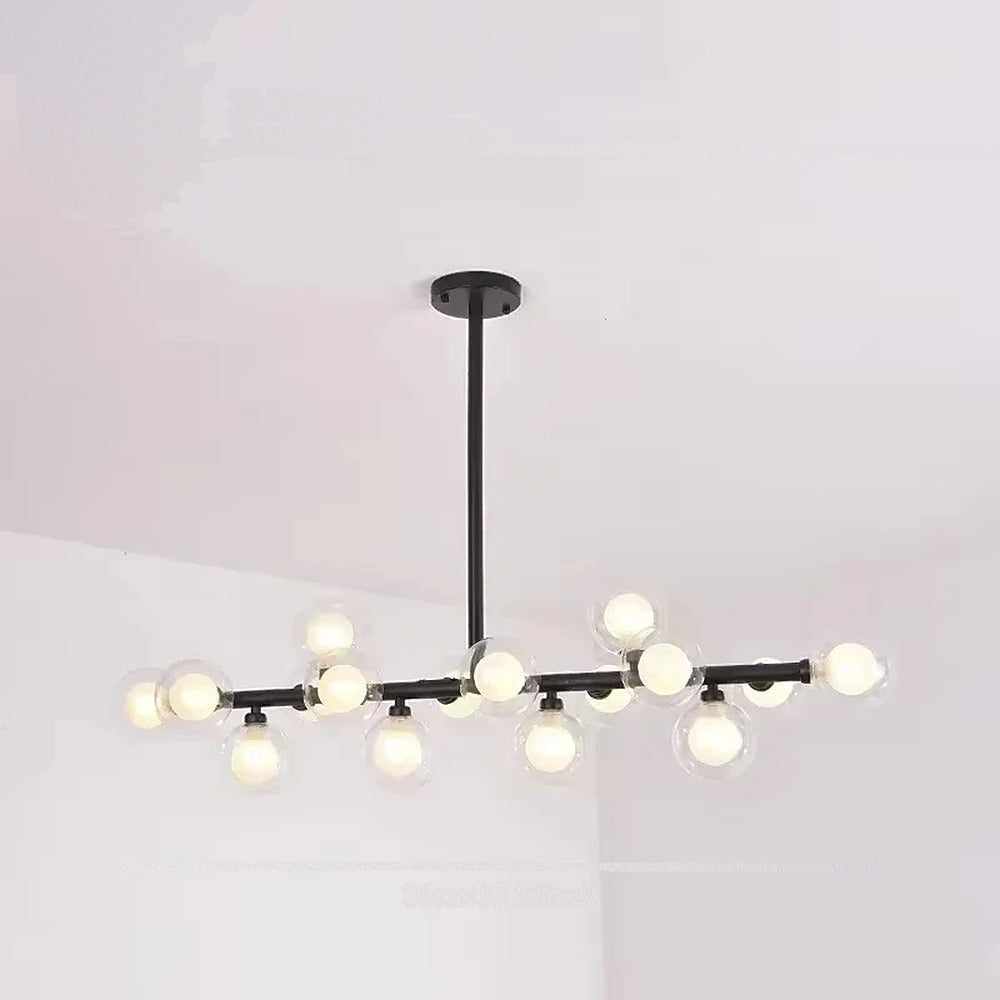 Suspension couronne de globes de verre, dorée ou noire – Marly allumée