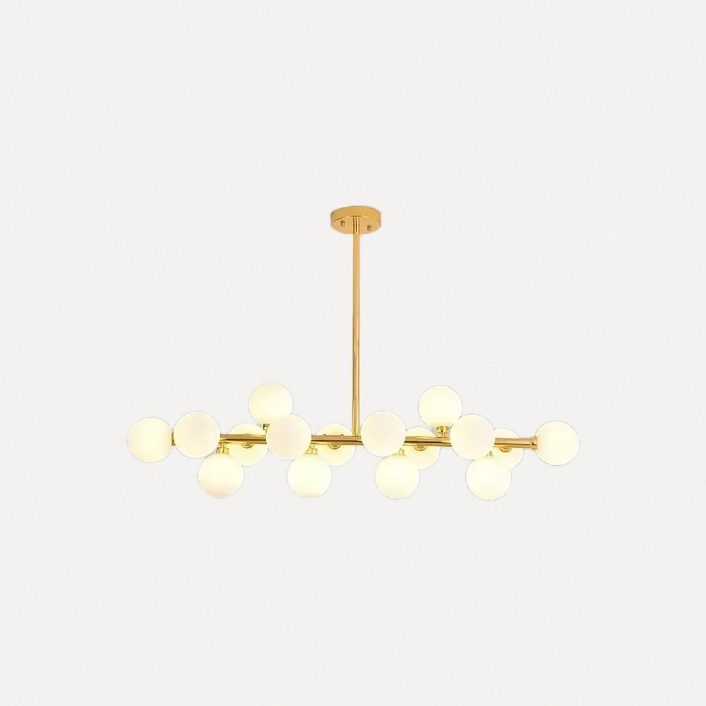 Suspension couronne de globes de verre, dorée ou noire – Marly, finition doré, barre L 86 cm / Blanc chaud
