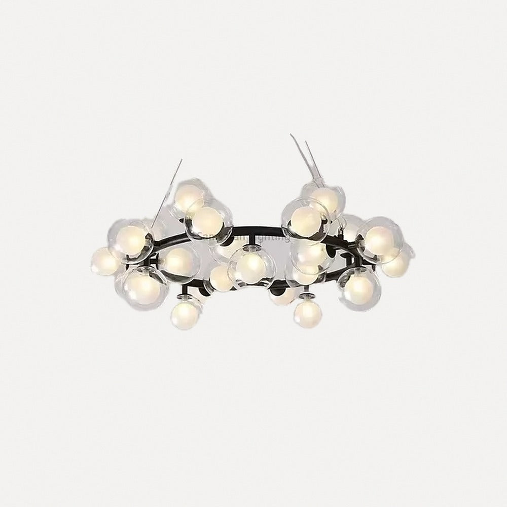 Suspension couronne de globes de verre, dorée ou noire – Marly, sur fond clair