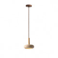 Suspension disque en pierre et bois, wabi-sabi – Matsue, finition pierre sable / Ø 15 × 5,5 cm / Blanc chaud 3000 K