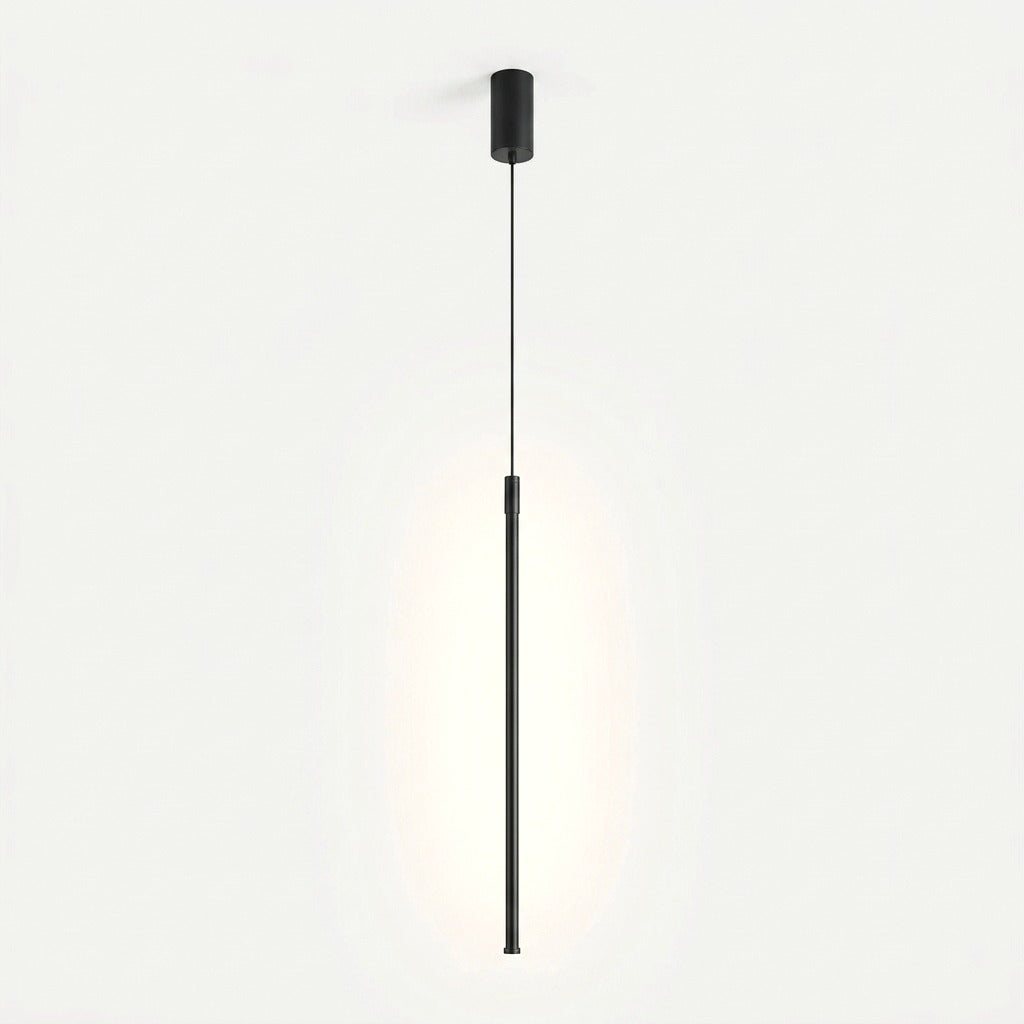 Suspension tube LED noir vertical, 50 à 100 cm – Minerve, sur fond uni