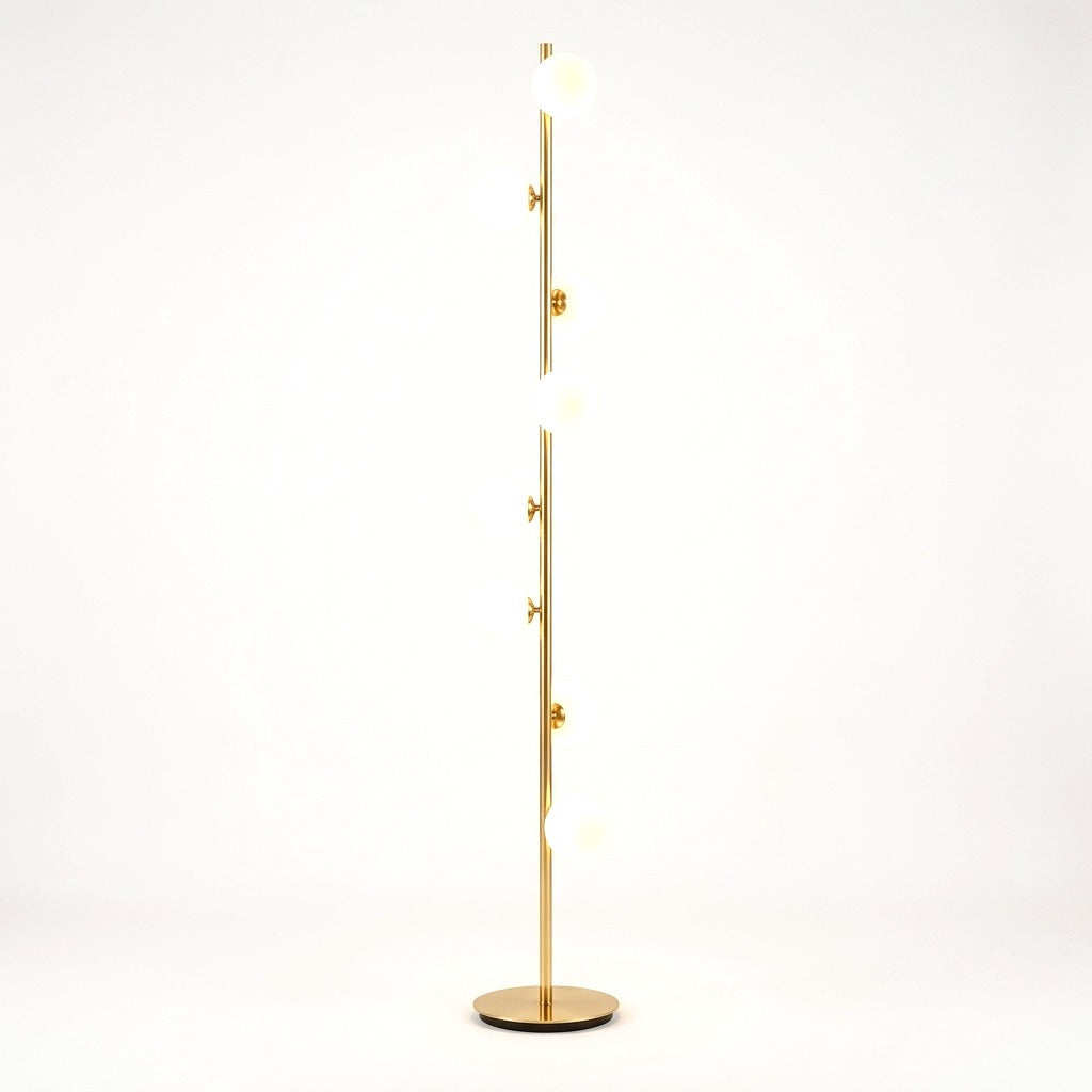 Lampadaire tige et 9 globes de verre, H 165 cm – Ostende, sur fond uni