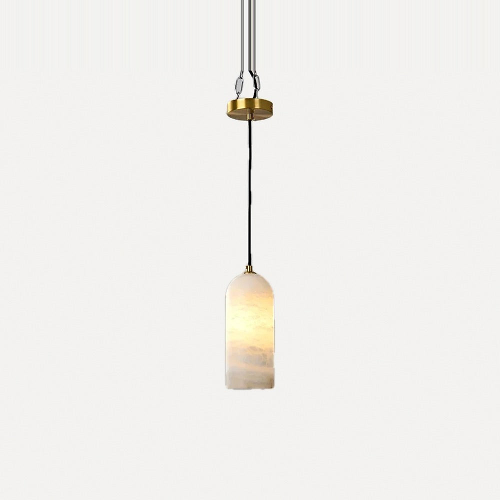 Suspension en marbre veiné et cuivre doré, Ø 10 cm – Modica, finition blanc chaud