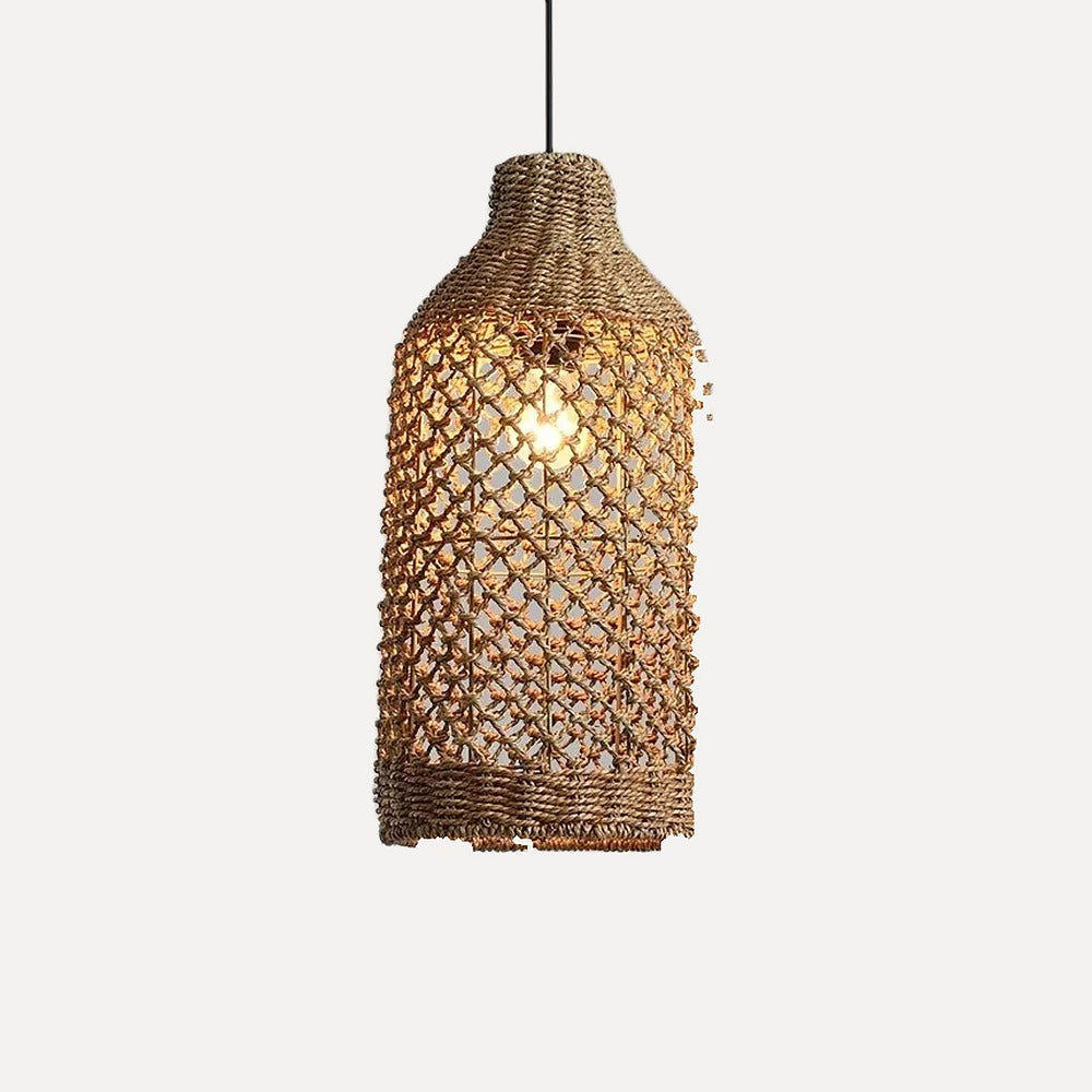Suspension lanterne en rotin tressé, esprit bohème – Mojácar, finition bouteille 30 × 50 cm / Blanc chaud / Blanc