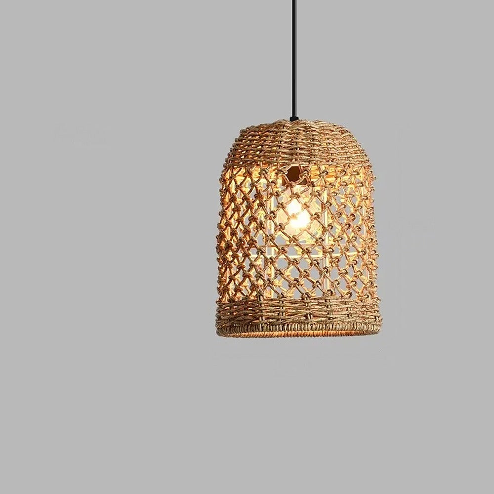 Suspension lanterne en rotin tressé, esprit bohème – Mojácar, finition panier 20 × 25 cm / Blanc chaud / Blanc