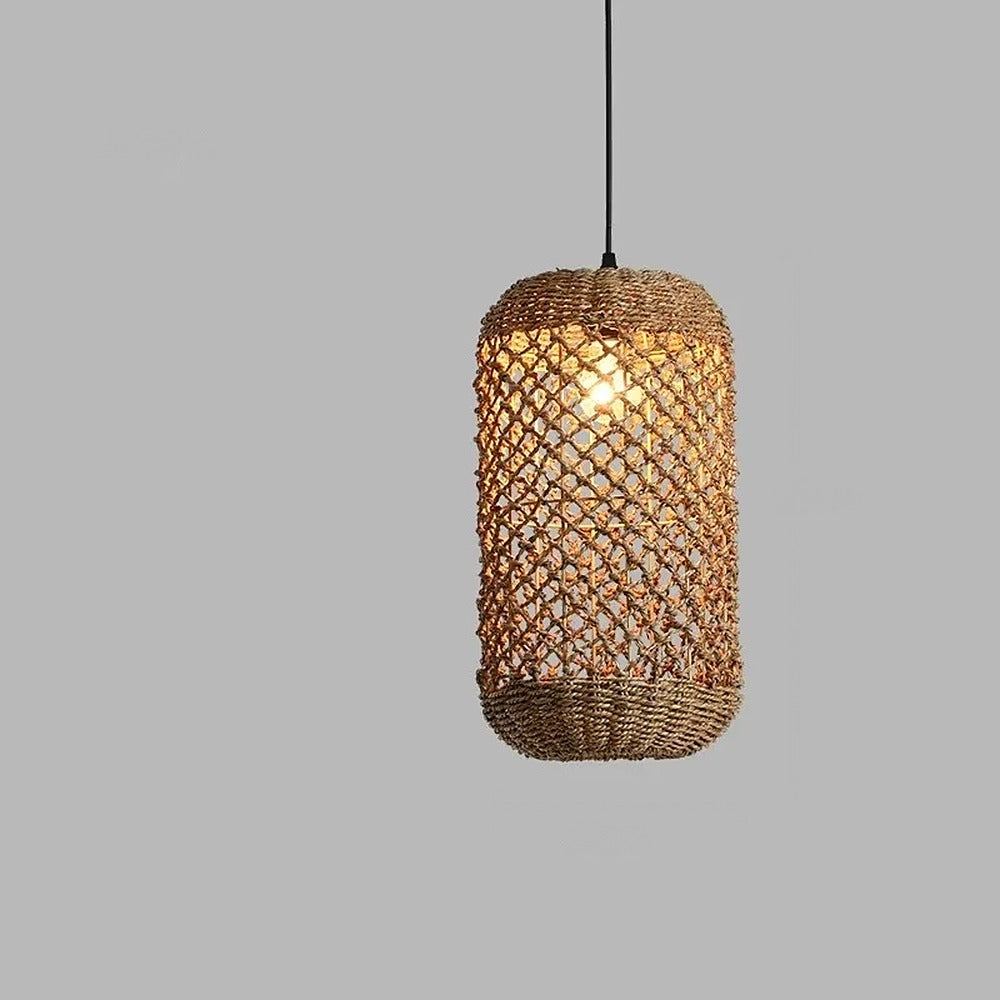 Suspension lanterne en rotin tressé, esprit bohème – Mojácar, finition cocon 20 × 40 cm / Blanc chaud / Blanc