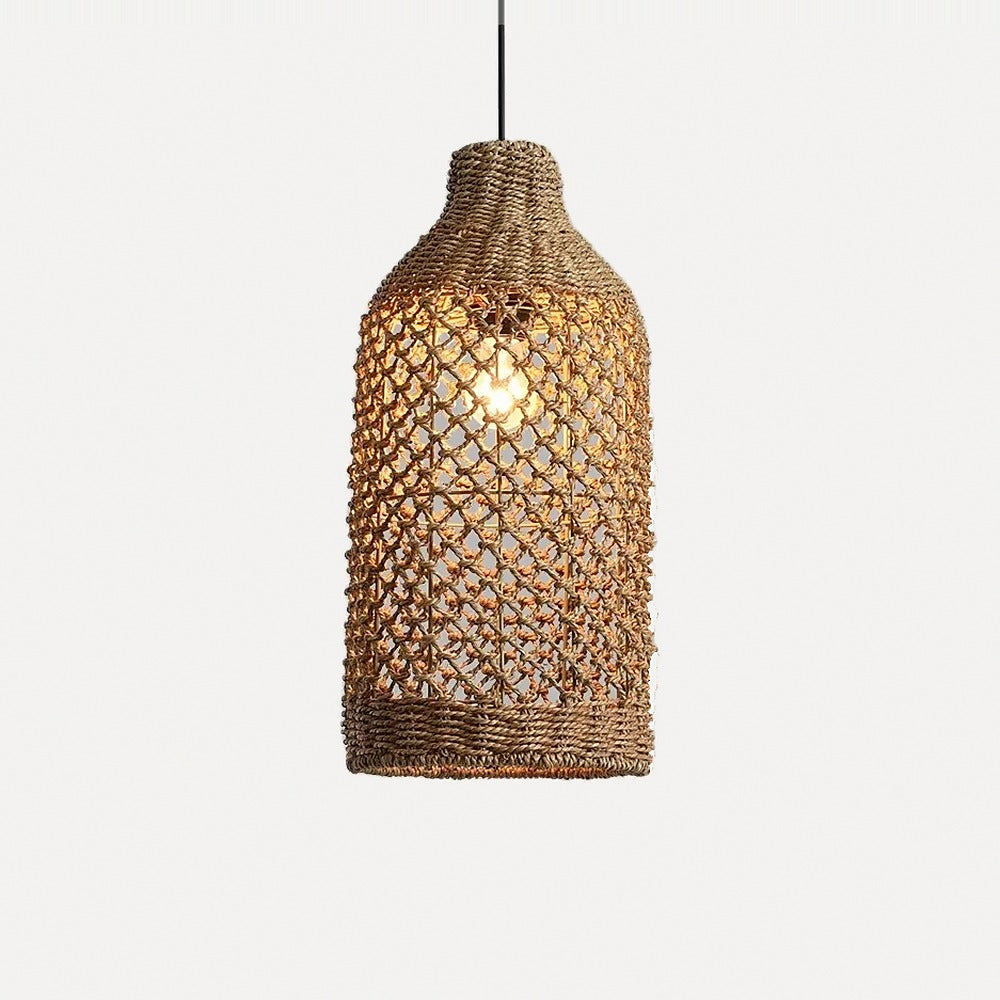 Suspension lanterne en rotin tressé, esprit bohème – Mojácar, finition bouteille 40 × 60 cm / Blanc chaud / Blanc