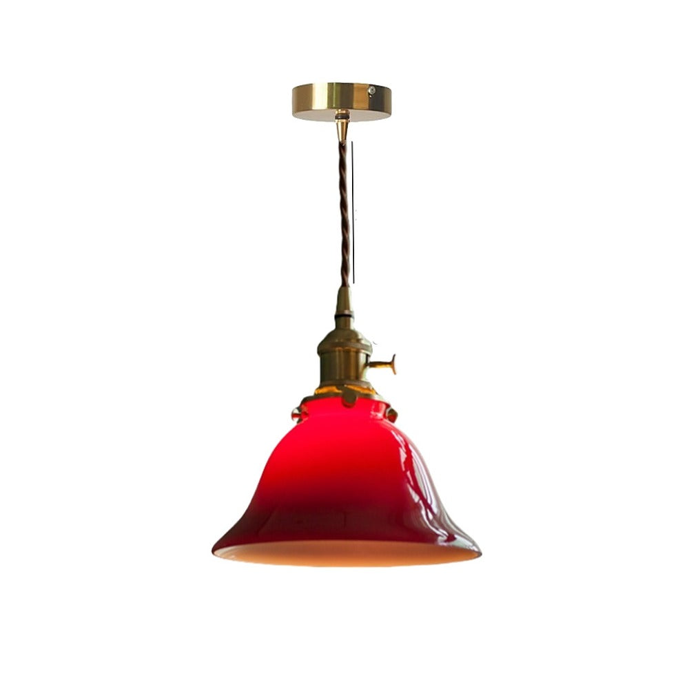 Suspension école en verre opalin rétro – Monceau, finition cloche rouge Ø 19 cm / Ampoule LED 4 W fournie