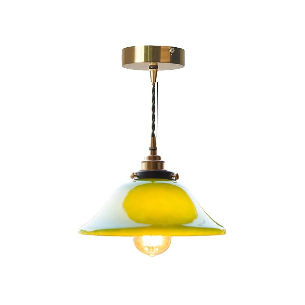 Suspension école en verre opalin rétro – Monceau, finition soucoupe vert anis Ø 25 cm / Ampoule LED 4 W fournie