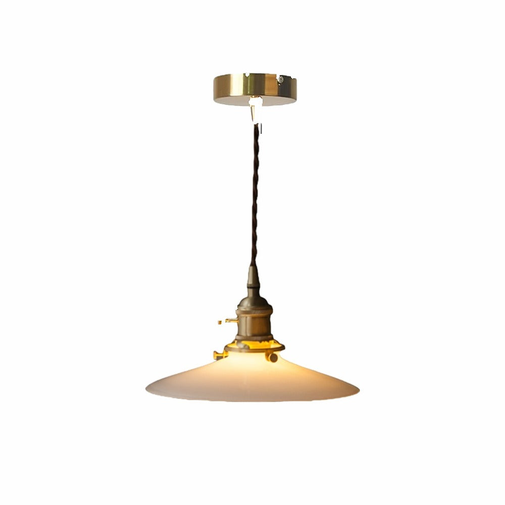 Suspension école en verre opalin rétro – Monceau, finition soucoupe crème Ø 21 cm / Ampoule LED 4 W fournie