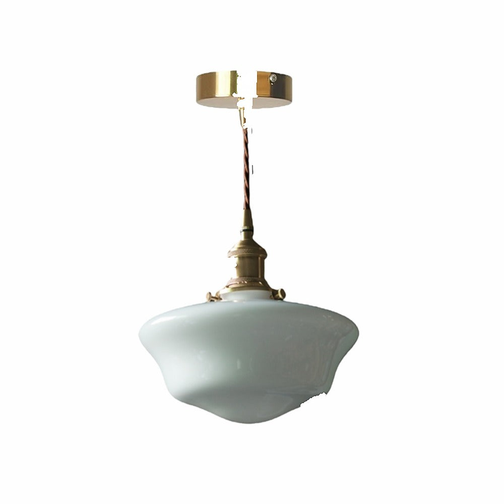 Suspension école en verre opalin rétro – Monceau, finition école blanc laiteux Ø 20 cm / Ampoule LED 4 W fournie