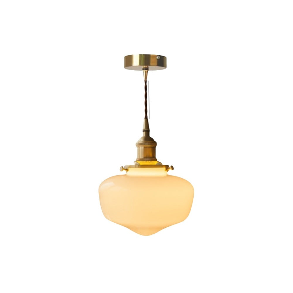 Suspension école en verre opalin rétro – Monceau, finition école crème Ø 16 cm / Ampoule LED 4 W fournie