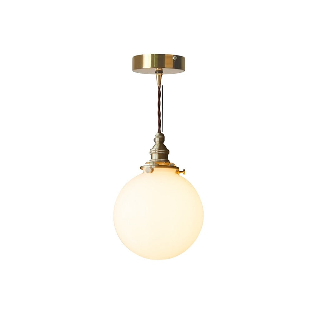 Suspension école en verre opalin rétro – Monceau, finition globe crème Ø 14 cm / Ampoule LED 4 W fournie