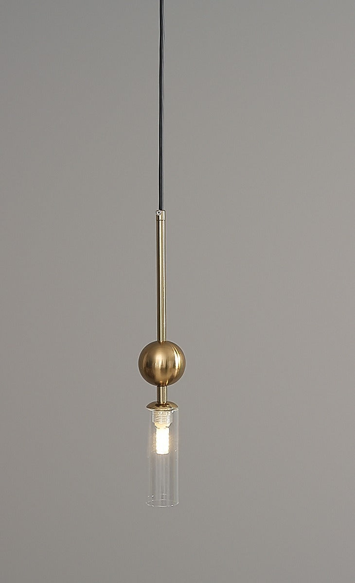 Suspension tube de verre et sphère, dorée ou noire – Montaigne, finition doré, verre transparent
