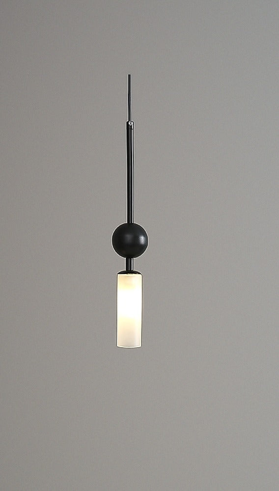 Suspension tube de verre et sphère, dorée ou noire – Montaigne, finition noir, verre opalin