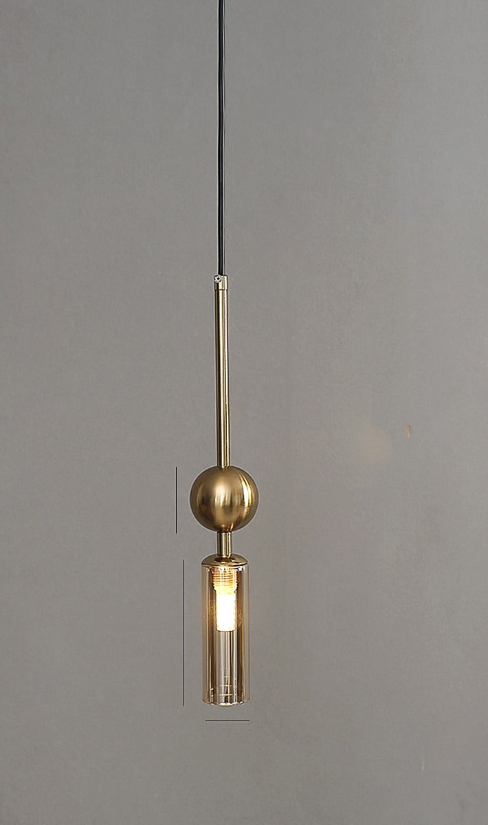 Suspension tube de verre et sphère, dorée ou noire – Montaigne, finition doré, verre ambré