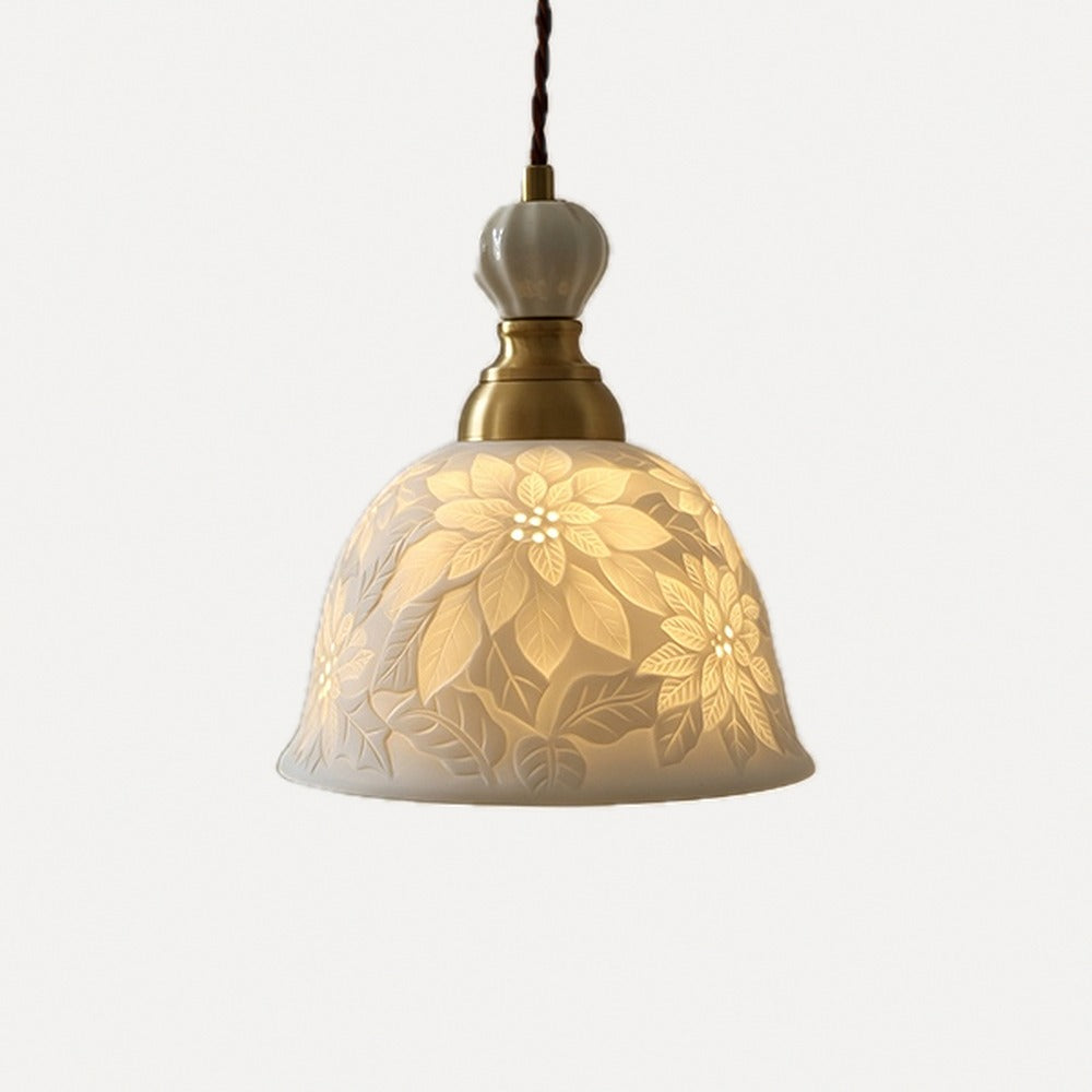 Suspension ou applique en porcelaine ajourée à fleurs – Montclus, finition suspension