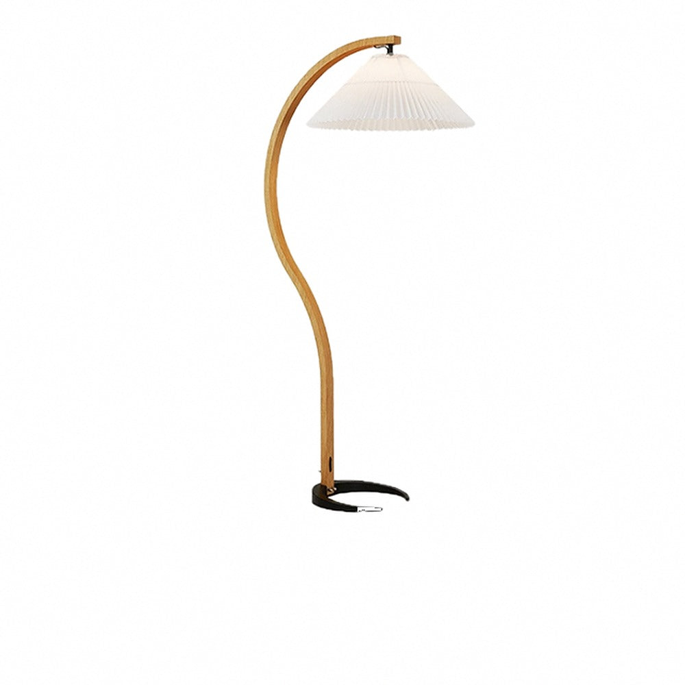 Lampadaire arc en bois courbé et abat-jour plissé – Mougins, finition blanc