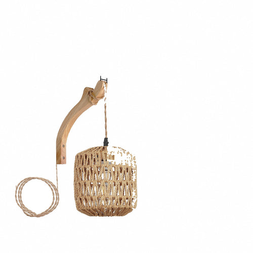 Applique à brancher, lanterne en bambou sur bras en bois – Moustiers, finition lanterne cylindre