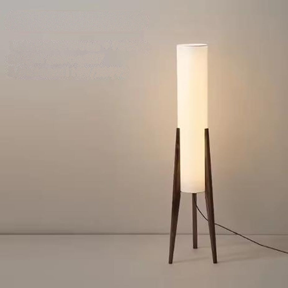Lampadaire trépied en bois et colonne de tissu – Murs, finition noyer