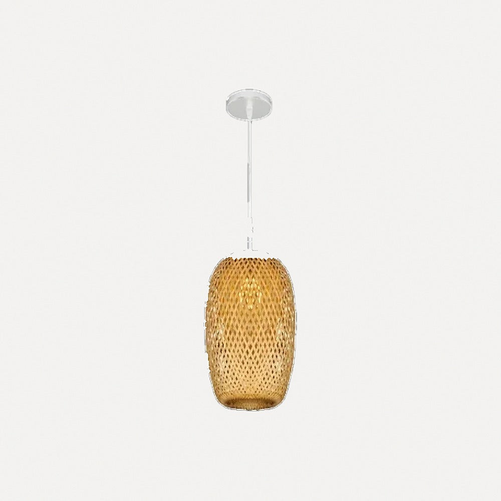 Suspension lanterne en bambou tressé bohème – Nerja, finition ovale Ø 18 cm, câble blanc / Sans ampoule