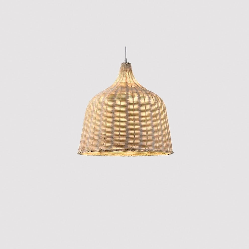 Suspension lanterne en bambou tressé bohème – Nerja, finition cloche en rotin Ø 26 cm / Sans ampoule