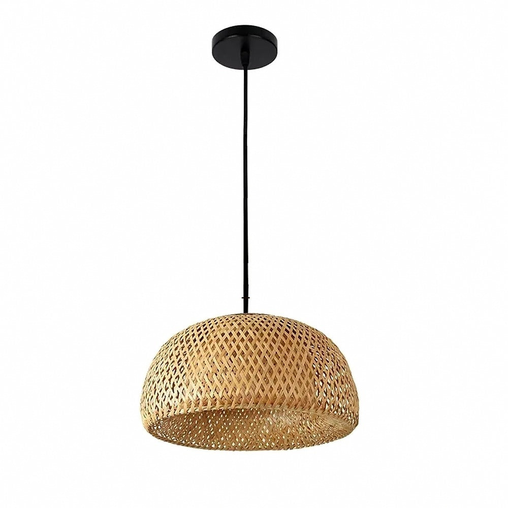 Suspension lanterne en bambou tressé bohème – Nerja, finition dôme Ø 30 cm, câble noir / Sans ampoule