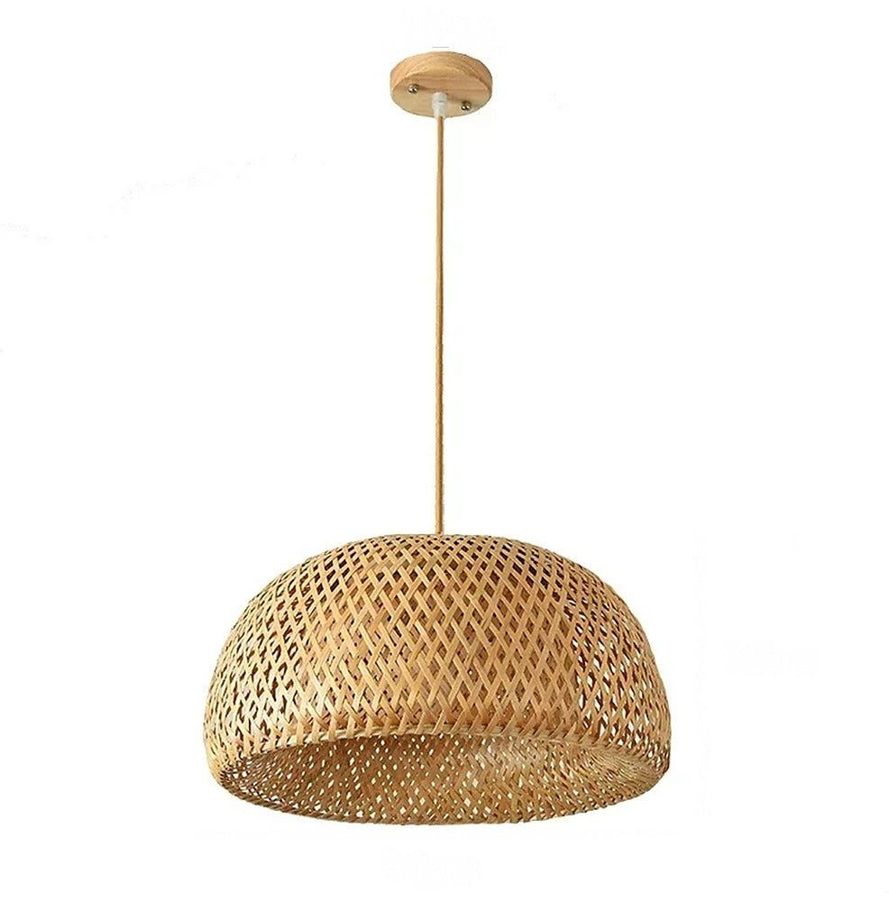 Suspension lanterne en bambou tressé bohème – Nerja, finition dôme Ø 30 cm, câble naturel / Sans ampoule