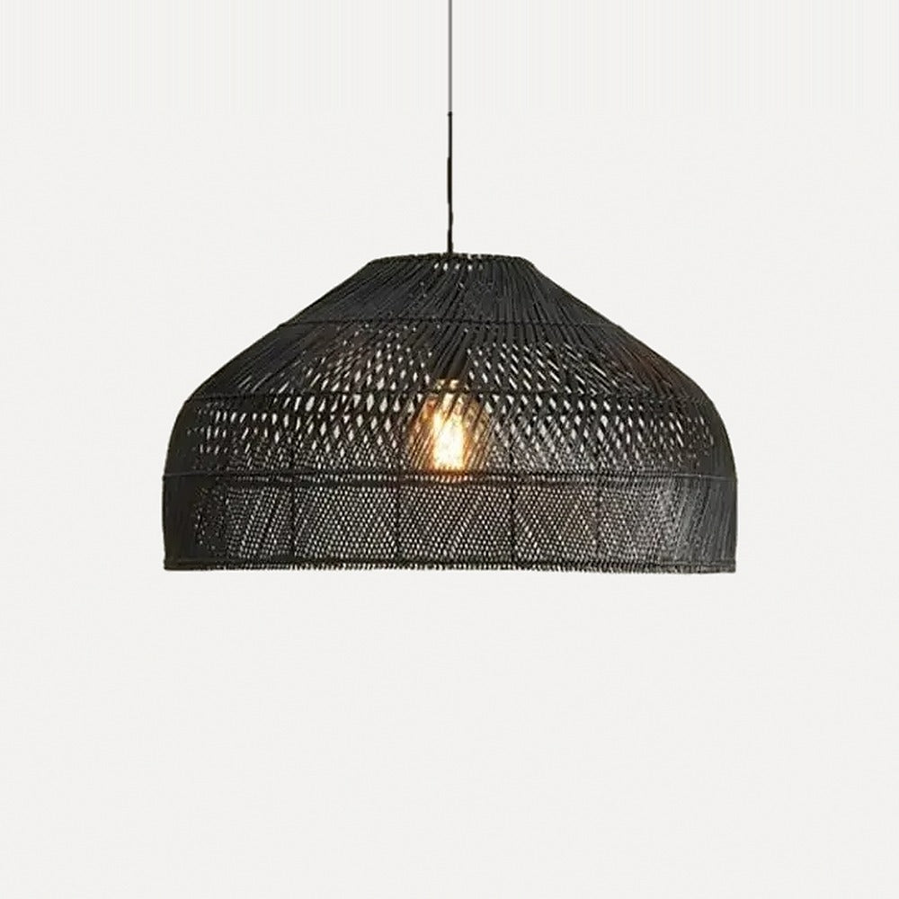 Suspension cocon en rotin tressé japonaise – Nikko, finition dôme noir Ø 40 cm / Blanc chaud 3000 K