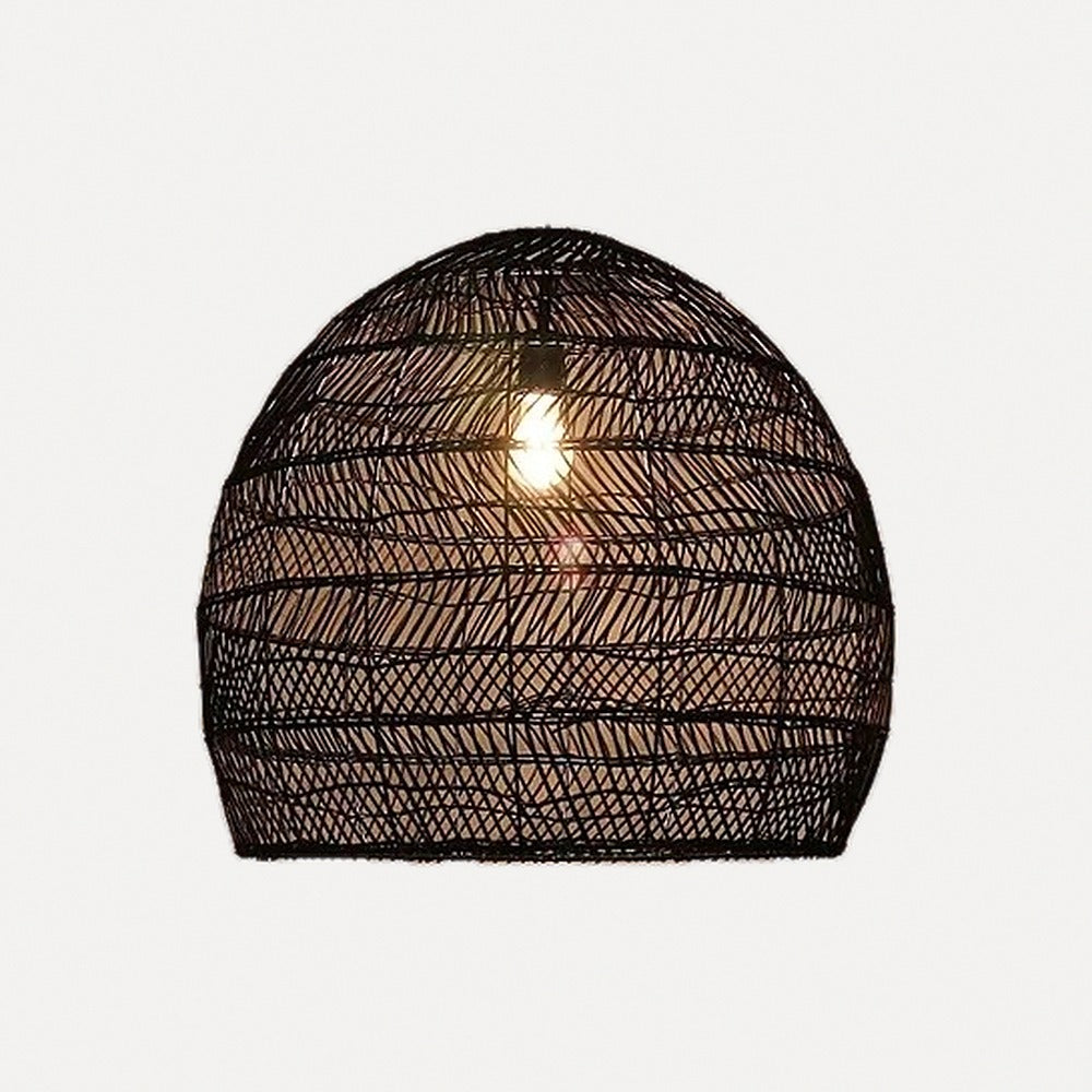 Suspension cocon en rotin tressé japonaise – Nikko, finition cloche noire Ø 60 cm / Blanc chaud 3000 K
