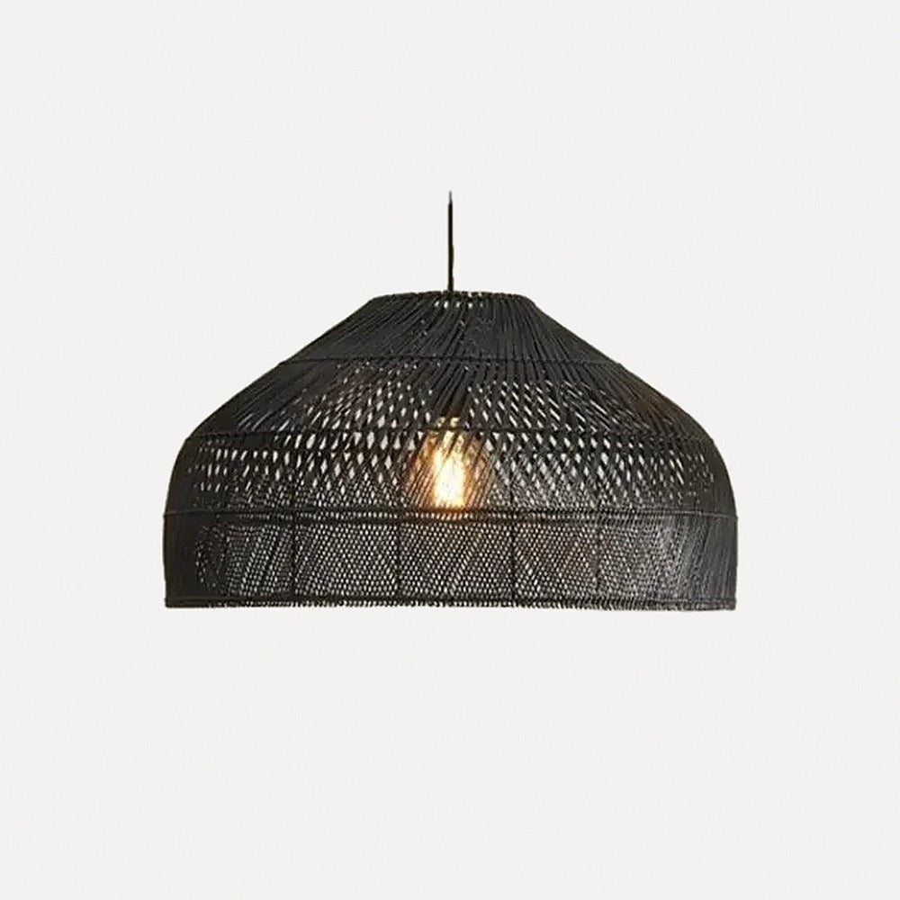Suspension cocon en rotin tressé japonaise – Nikko, finition dôme noir Ø 50 cm / Blanc chaud 3000 K
