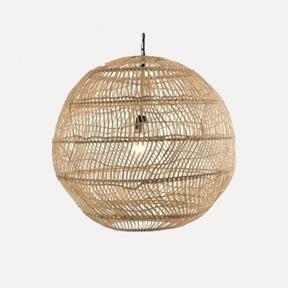 Suspension cocon en rotin tressé japonaise – Nikko, finition globe naturel Ø 38 cm / Blanc chaud 3000 K
