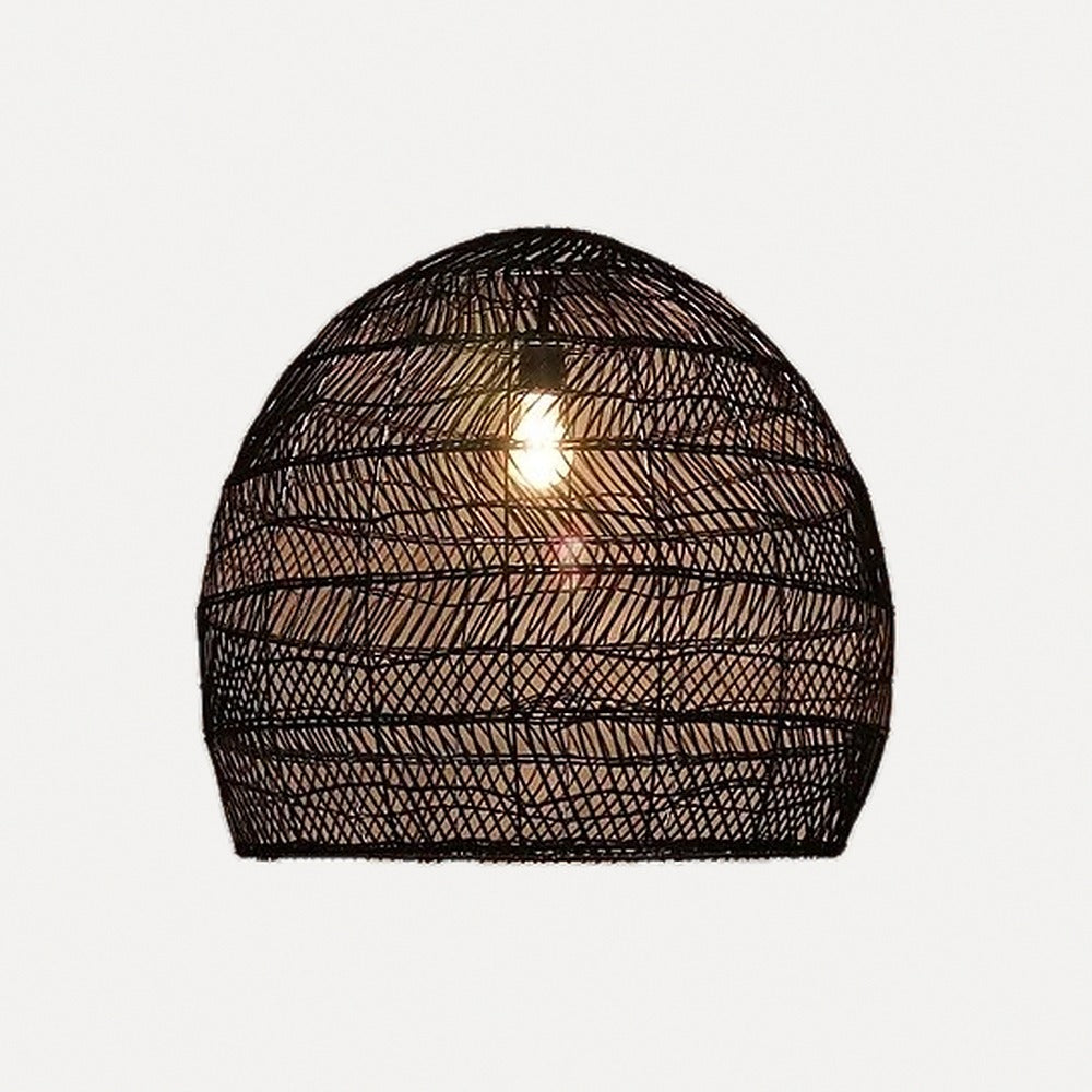 Suspension cocon en rotin tressé japonaise – Nikko, finition cloche noire Ø 35 cm / Blanc chaud 3000 K