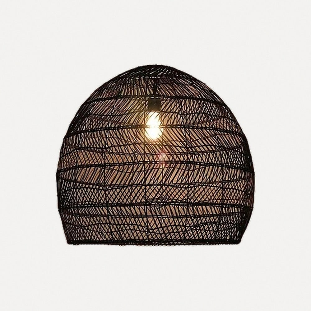 Suspension cocon en rotin tressé japonaise – Nikko, finition cloche noire Ø 50 cm / Blanc chaud 3000 K