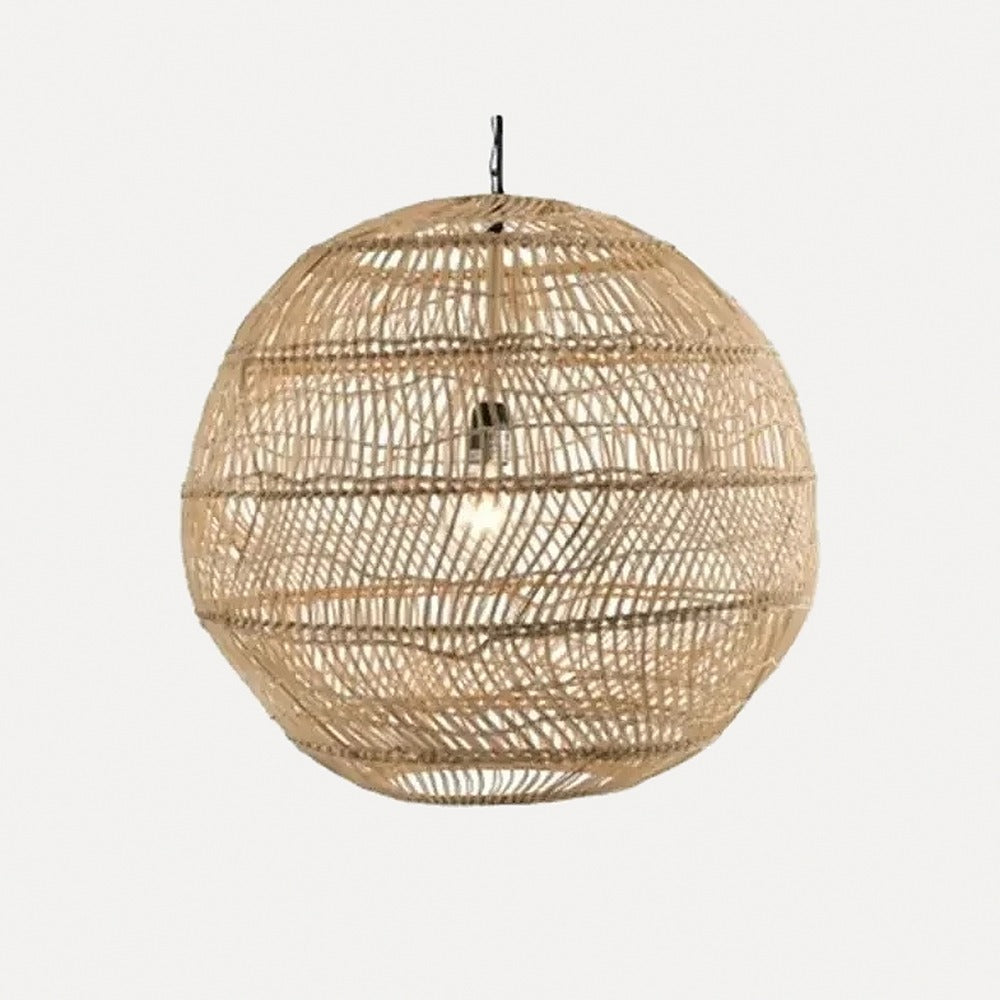 Suspension cocon en rotin tressé japonaise – Nikko, finition globe naturel Ø 55 cm / Blanc chaud 3000 K