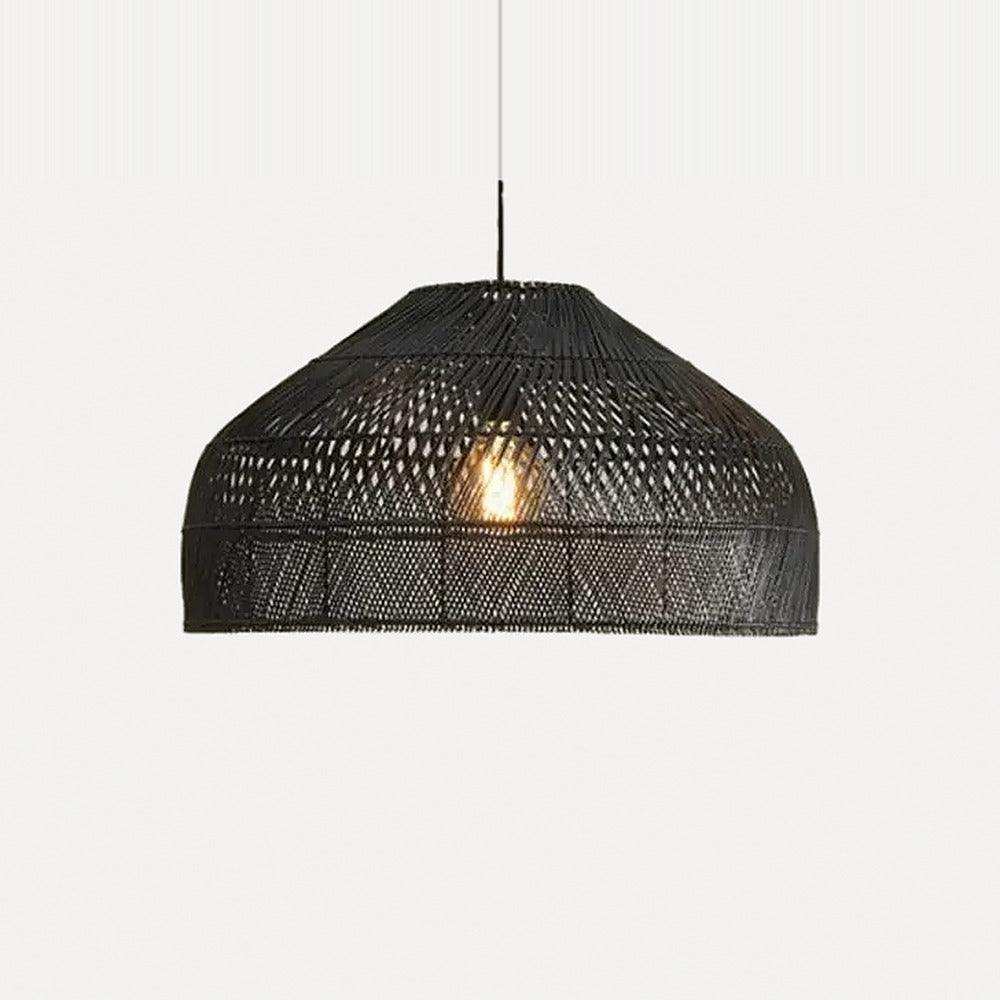 Suspension cocon en rotin tressé japonaise – Nikko, finition dôme noir Ø 60 cm / Blanc chaud 3000 K
