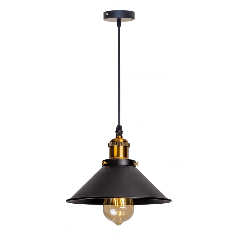 Suspension industrielle cône noir, 1 ou 3 lumières – Oberkampf, finition une lumière, douille laiton