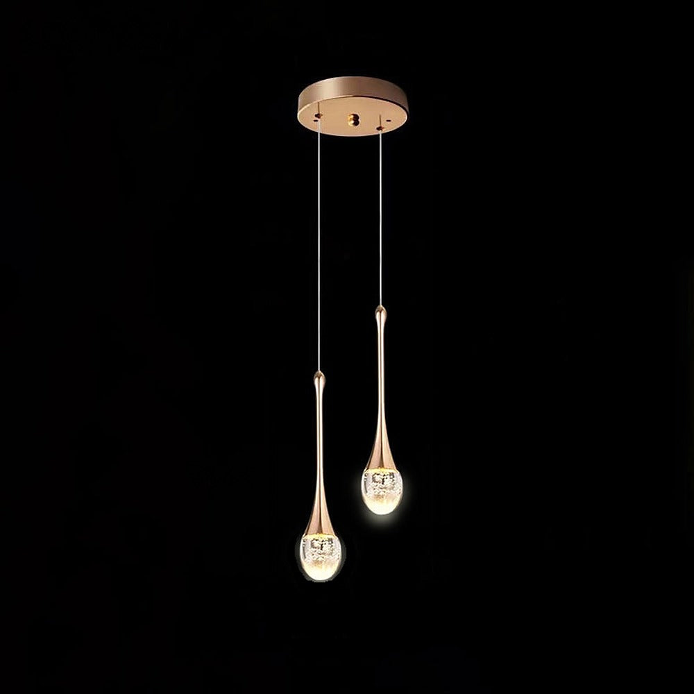 Suspension goutte LED dorée à bulles – Odéon, finition 2 gouttes / Blanc chaud