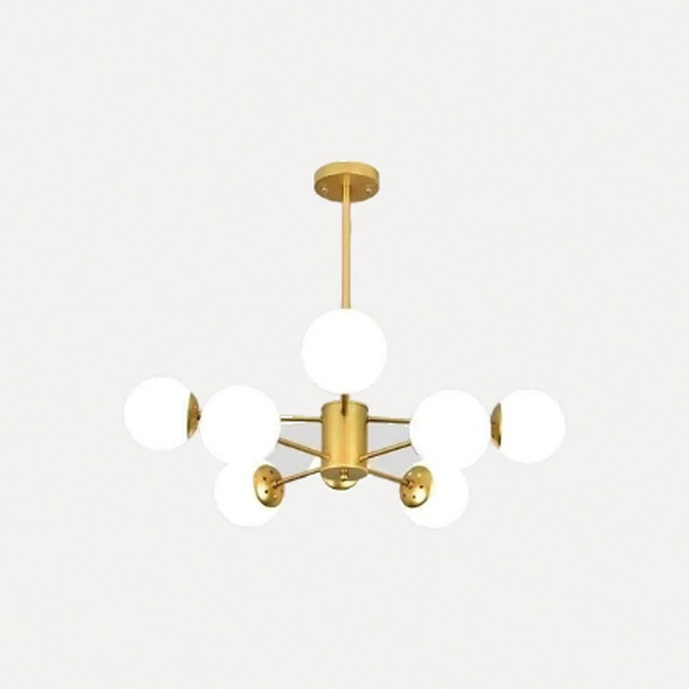 Suspension lustre à globes opalins, noir ou doré – Opéra, finition doré, 8 globes