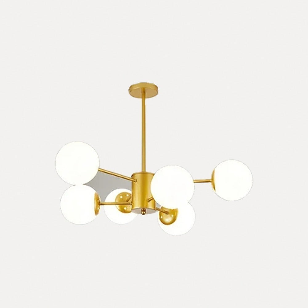 Suspension lustre à globes opalins, noir ou doré – Opéra, finition doré, 6 globes
