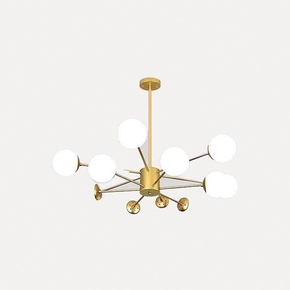 Suspension lustre à globes opalins, noir ou doré – Opéra, finition doré, 12 globes