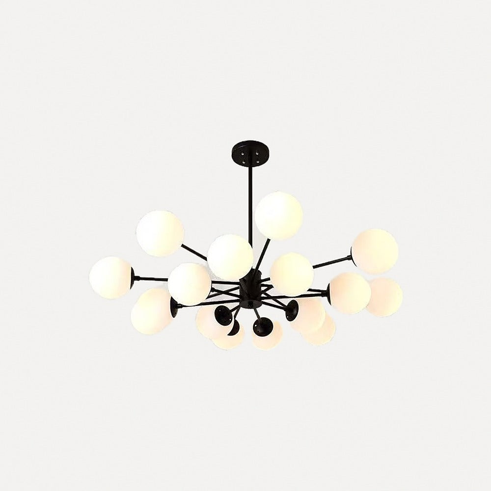Suspension lustre à globes opalins, noir ou doré – Opéra, finition noir, 16 globes