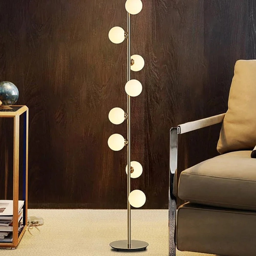 Lampadaire tige et 9 globes de verre, H 165 cm – Ostende, vue d’ambiance