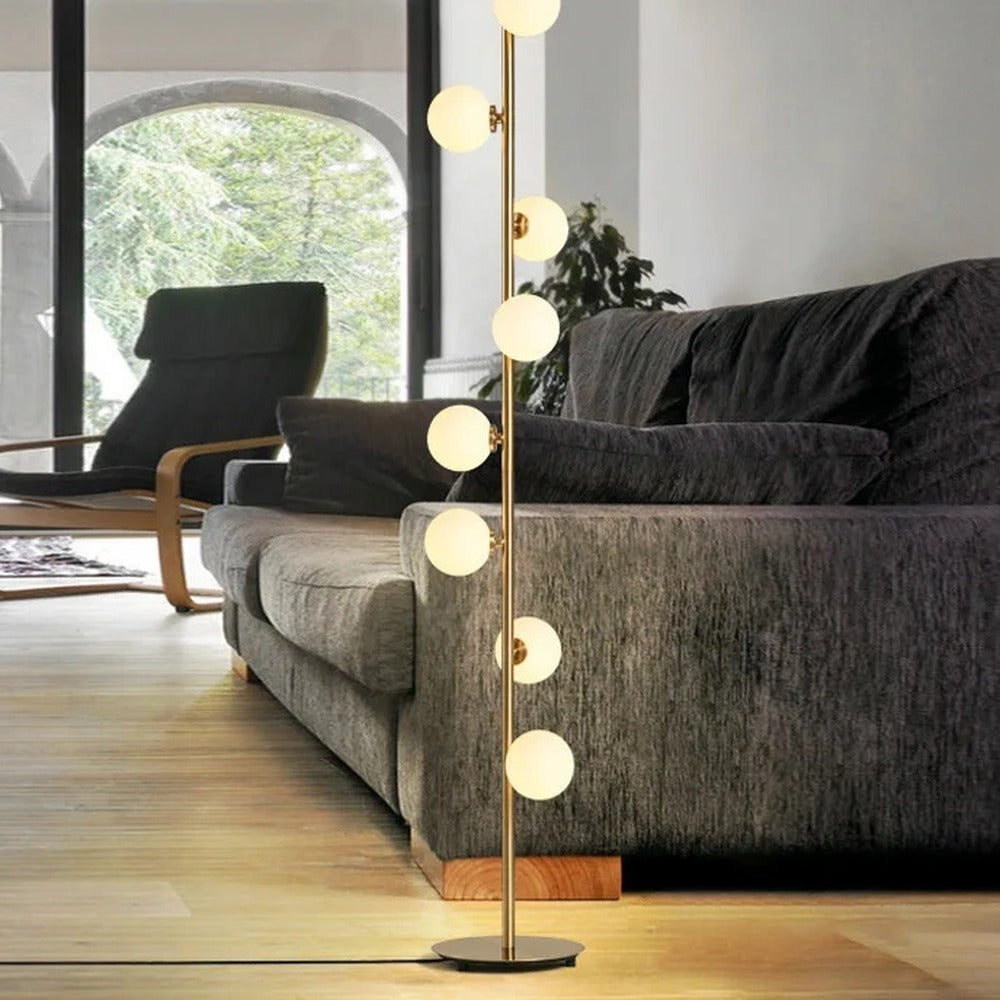 Lampadaire tige et 9 globes de verre, H 165 cm – Ostende, vue d’ambiance