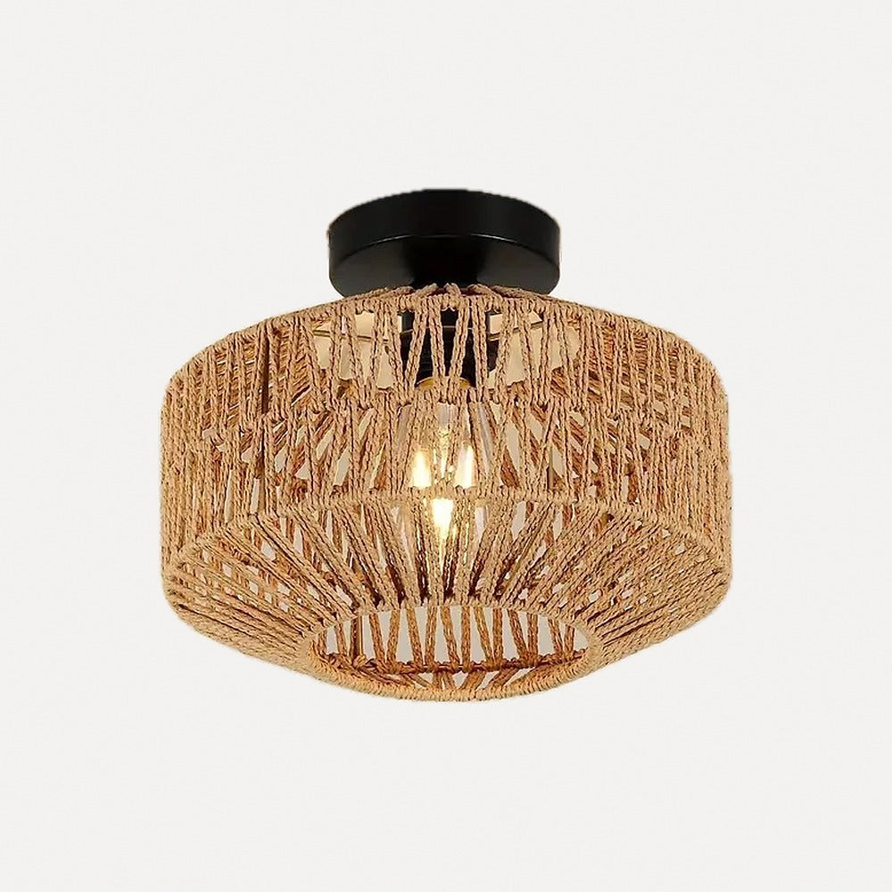 Plafonnier en rotin tressé main, LED intégrée – Pals dans un intérieur