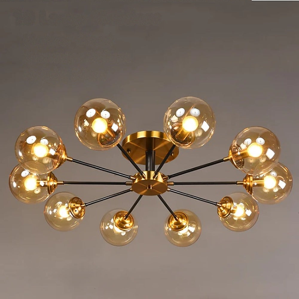 Plafonnier à bras et bulles de verre, 3 à 10 globes – Pigalle, finition 10 globes, ambré