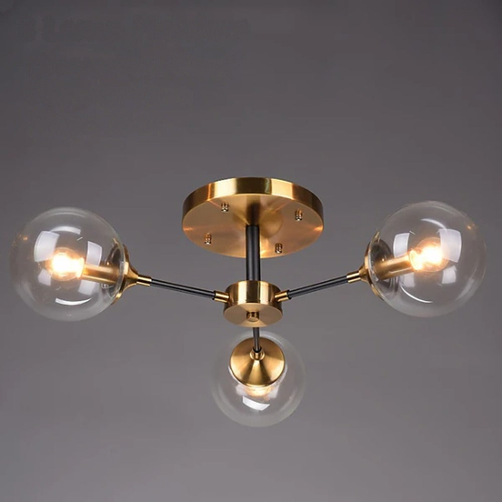 Plafonnier à bras et bulles de verre, 3 à 10 globes – Pigalle, finition 3 globes, transparent